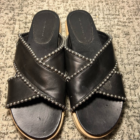 Zara Trafaluc Black & Silver Beaded Criss-Cross Chunky Platform Sandals Size 9 - Picture 3 of 14